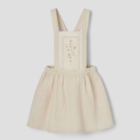 Popelin Off-White Short Skirt With Embroidered Bid