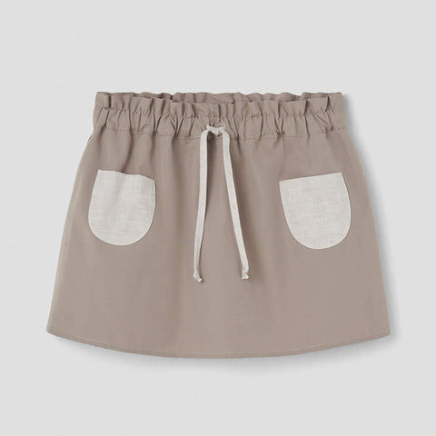 Popelin Taupe Short Skirt With Pockets