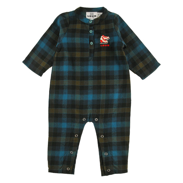Loud Apparel Baby Playsuit Relaxed Fit, Iceskate Embroidery Motif Check