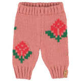 Piupiuchick Knitted Baby Leggings | Old Pink W/ Flowers