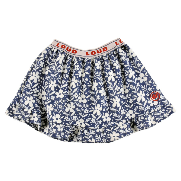 Loud Apparel Mini Skirt Ruffle Bottom, Loud Elastic Waist Flower Aop