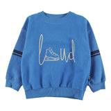 Loud Apparel Sweater Relaxed Fit Drop Shoulder, Contrast Stripe Sleeve,  Loud Skate Print Malibu Blue