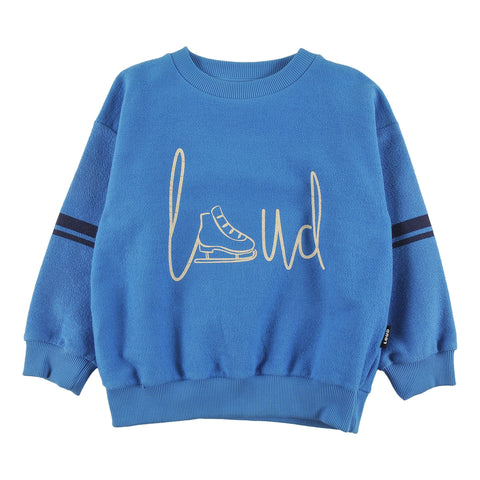 Loud Apparel Sweater Relaxed Fit Drop Shoulder, Contrast Stripe Sleeve,  Loud Skate Print Malibu Blue