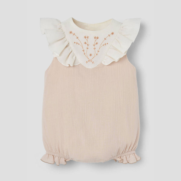 Popelin Dusty Pink Romper Suit With Embroidered Yoke