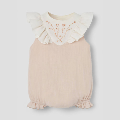 Popelin Dusty Pink Romper Suit With Embroidered Yoke