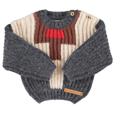 Piupiuchick Knitted Sweater | Dark Grey W/ Multicolor Geometric