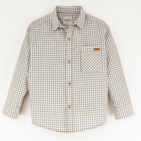 Popelin Off-White Check Shirt With Collar
