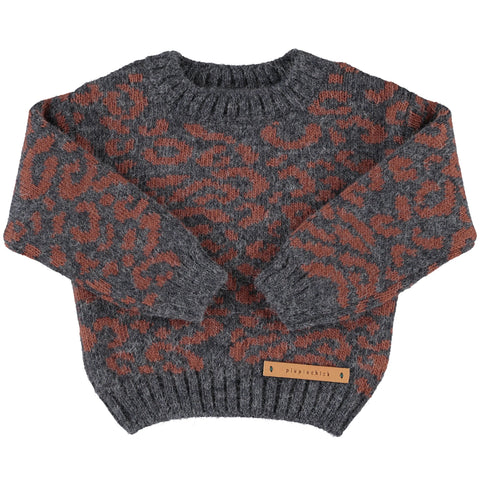 Piupiuchick Knitted Sweater | Dark Grey W/ Animal Print