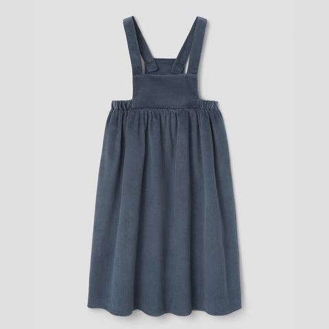 Popelin midi dress grey-blue corduroy with bib || 50.2