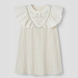 Popelin Lurex Short Dress With Embroidered Yoke