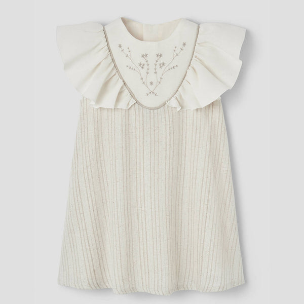 Popelin Lurex Short Dress With Embroidered Yoke