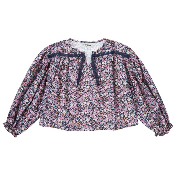 Tocoto Vintage Lace Blouse Print Navy Flowers Navy