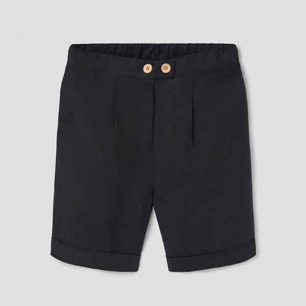 Popelin Black Linen Bermuda Shorts