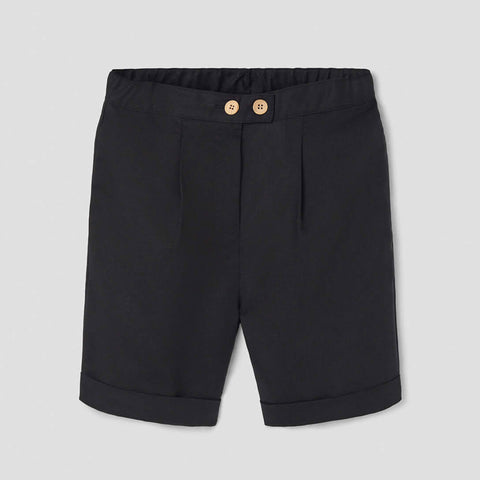 Popelin Black Linen Bermuda Shorts