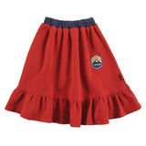 Loud Apparel Skirt Midi, Below Knee Length, Mountain Embroidery Patch, Contrast Ribbing Red Washed
