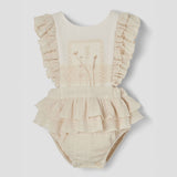 Popelin Off-White Romper Suit With Embroidered Bib