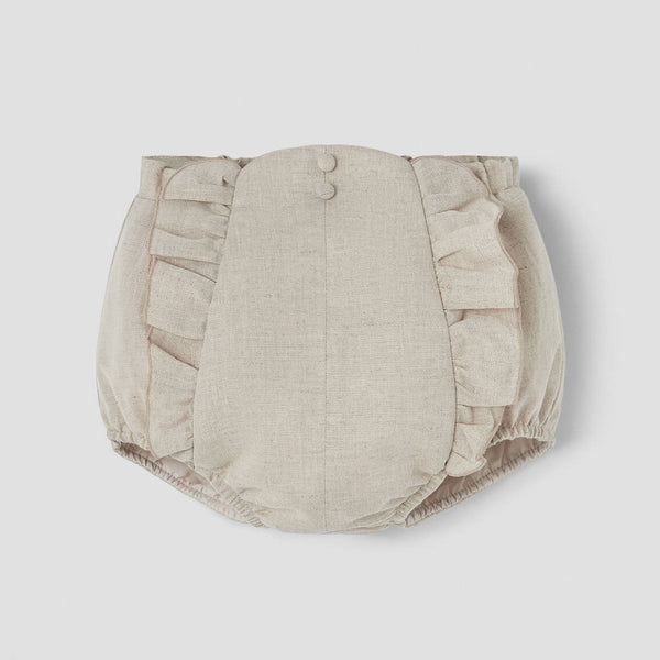 Popelin Sand Linen High Waist Flat Front Culotte