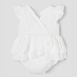 Popelin White Romper Suit With Crossover Front