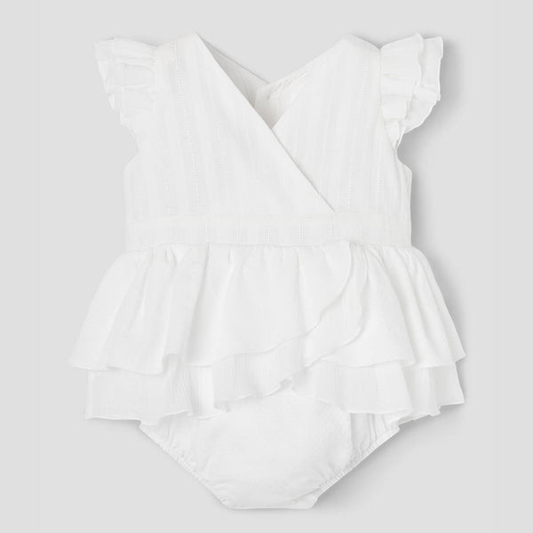 Popelin White Romper Suit With Crossover Front