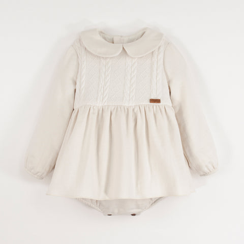 Popelin Off-White Romper Suit With Skirt And Baby Collar