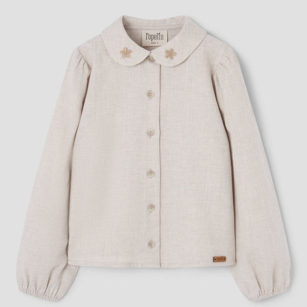 Popelin top sand with embroidered baby collar || 15.2