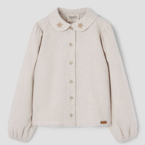 Popelin top sand with embroidered baby collar || 15.2