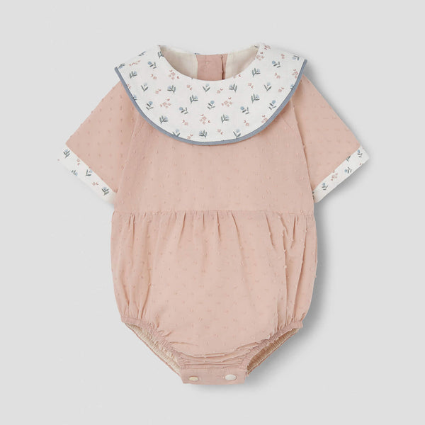 Popelin Mauve Pink Plumeti Romper Suit With Bib Collar