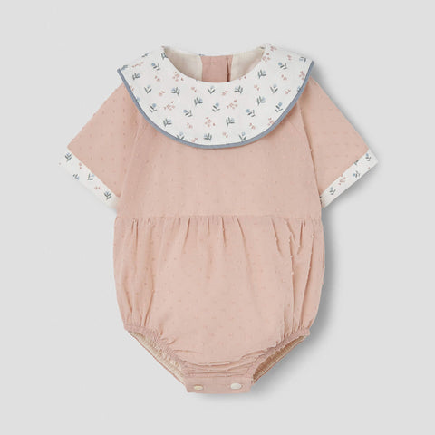 Popelin Mauve Pink Plumeti Romper Suit With Bib Collar