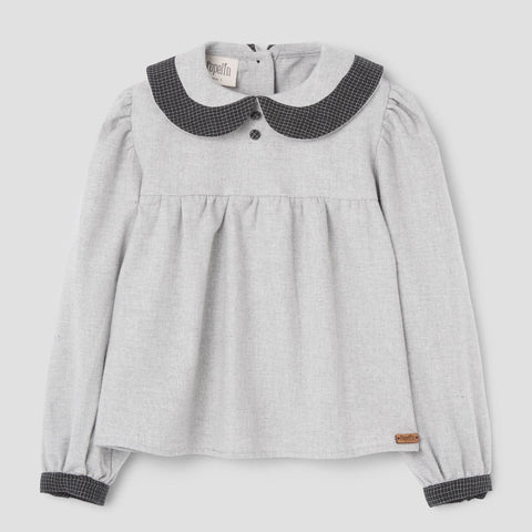 Popelin top light grey with contrasting collar || 17.3