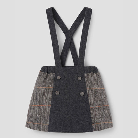 Popelin short skirt grey herringbone woollen contrasting with straps