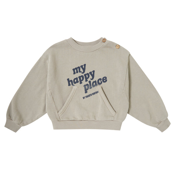 Tocoto Vintage Pockets Sweatshirt " My Happy Place" Brown