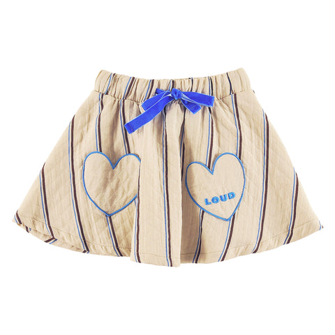 Loud Apparel Mini Skirt Heart Pockets Front, Loud Logo Natural, Stripe