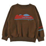 Loud Apparel Sweater Relaxed Fit Drop Shoulder Mountain Print, 2 Tone Stripe Cott. Tape Fondue Fudge