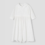 Popelin White Dress With Yoke And Baby Collar