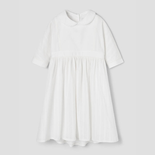 Popelin White Dress With Yoke And Baby Collar