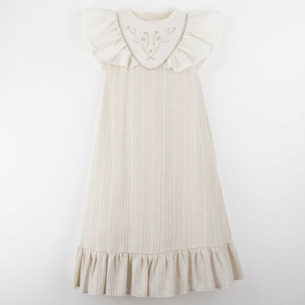 Popelin Lurex Midi Dress With Embroidered Yoke ||40.5 BABY ELAINE Popelin Lurex Midi Dress With Embroidered Yoke ||40.5 BABY ELAINE