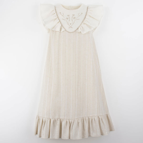 Popelin Lurex Midi Dress With Embroidered Yoke