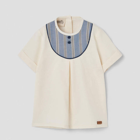 Popelin Blue Striped Shirt With Pleat