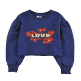 Loud Apparel Sweater Crop Loose Fit Drop Shoulder Flower Print Flower Aop