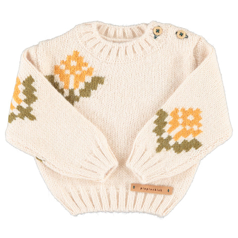 Piupiuchick Jacquard Sweater | Ecru W/ Flowers
