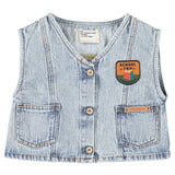 Piupiuchick Waistcoat | Fadded Light Blue Denim W/ "Captain" Print