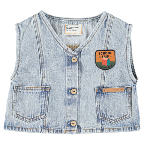 Piupiuchick Waistcoat | Fadded Light Blue Denim W/ "Captain" Print
