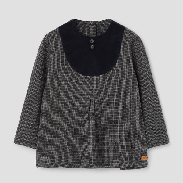 Popelin top black gingham yoke || 21.4