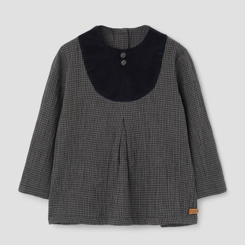 Popelin top black gingham yoke || 21.4