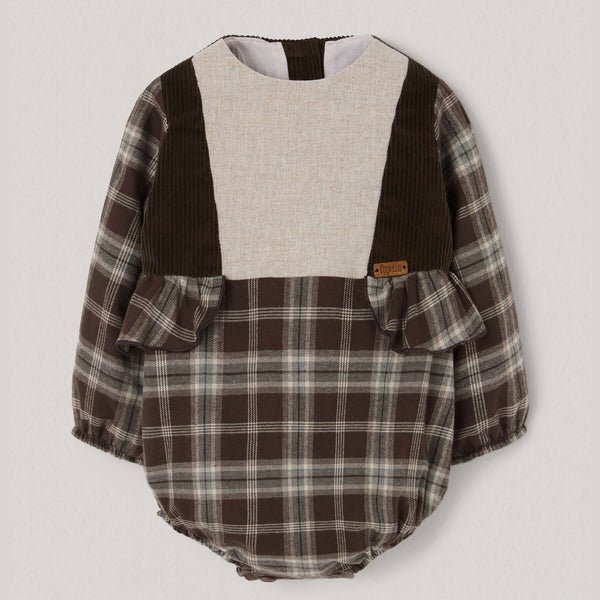 Popelin romper brown plaid with side panels || 1.3