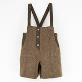 Popelin Green Check Woollen Short Dungarees With Straps Long