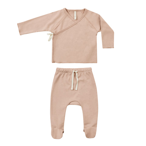 Quincy Mae Wrap Top + Footed Pant Set || Blush
