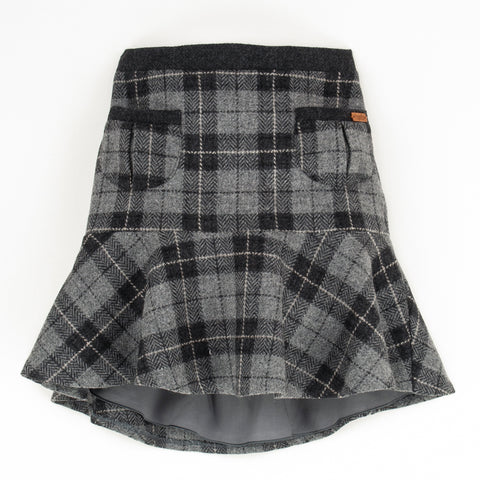 Popelin Grey Check Woollen A-Line Skirt