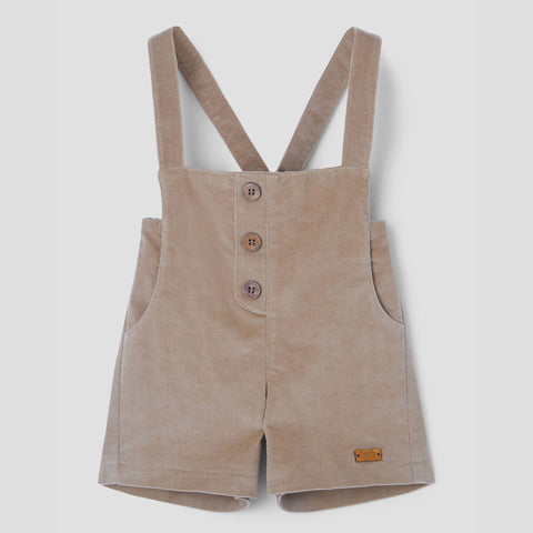 Popelin romper camel corduroy with crossover straps and pockets