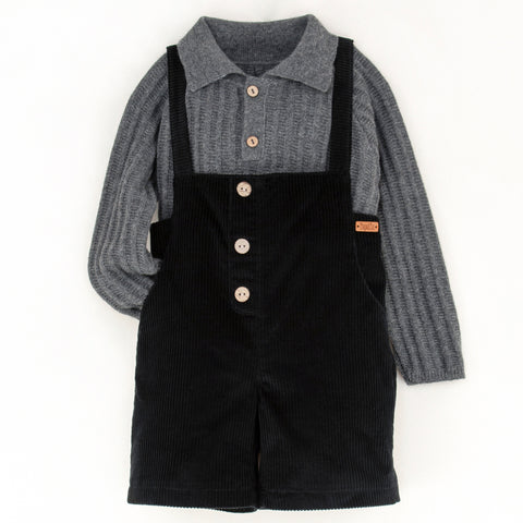Popelin Black Short Dungarees With Straps Long